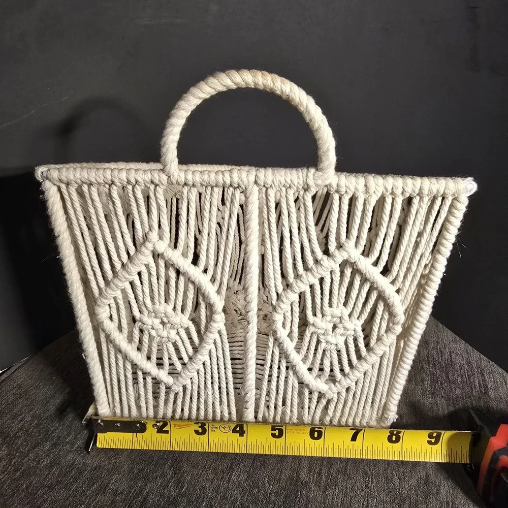 Boho Macrame Wall Hanging Basket Woven Pocket Planter Storage Medium Size Cream